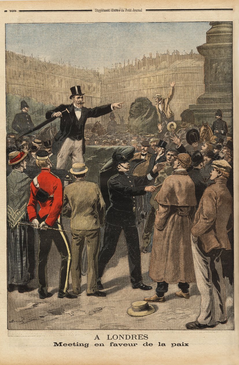Béketalálkozó a londoni Transvaalban, a Trafalgar téren. Metszet a „” Le petit journal”-ban 1899.08.09. Selva kollekció. alkotó: Unknown artist