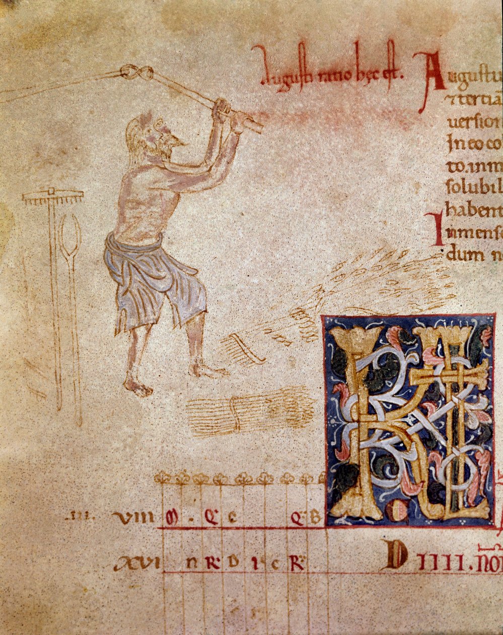 Búzát verő paraszt, augusztus hónap (miniatűr alkotó: Unknown artist