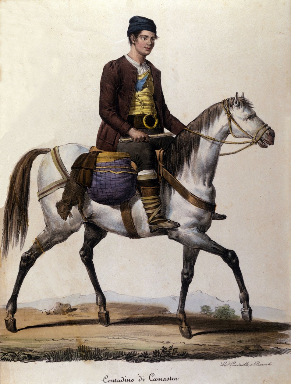 Lovas paraszt Szicíliában, Camastra környékén XIX. századi metszet alkotó: Unknown artist