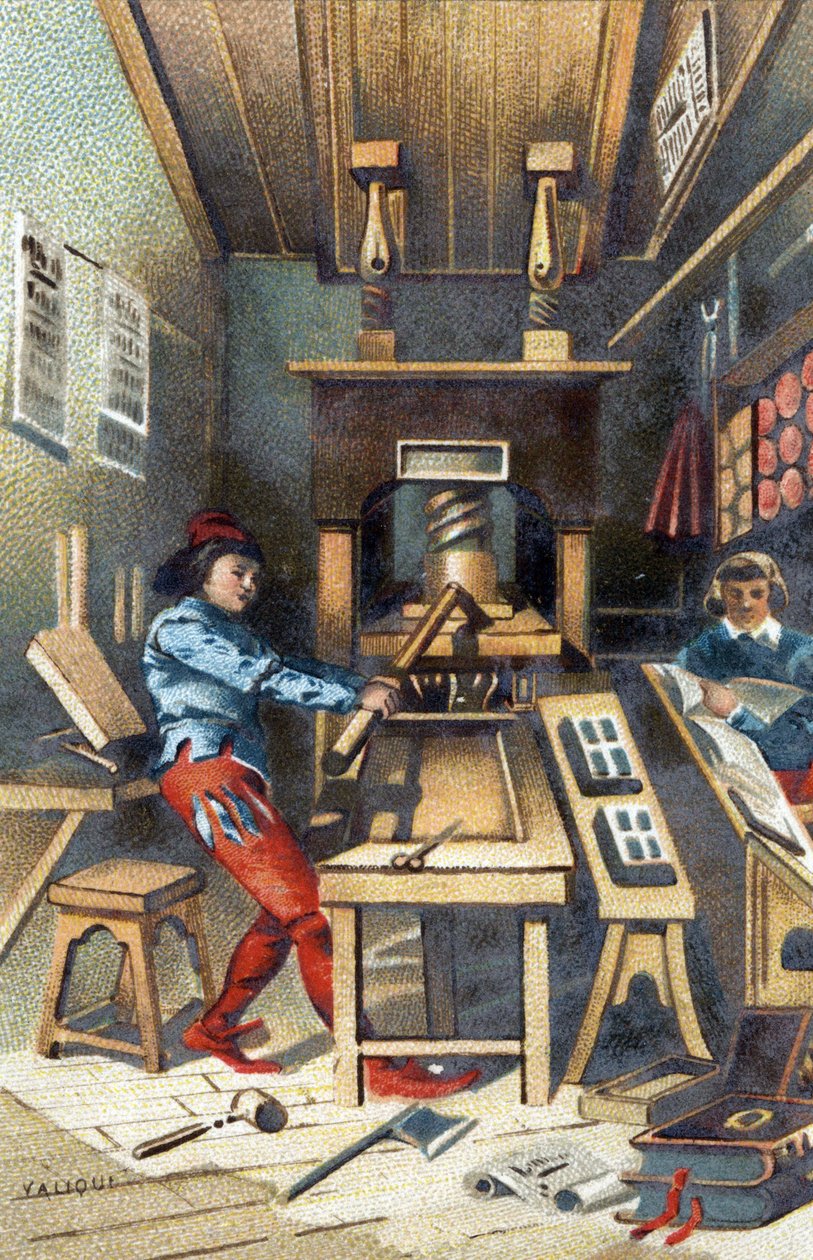Nyomda a 15. században. alkotó: Unknown artist