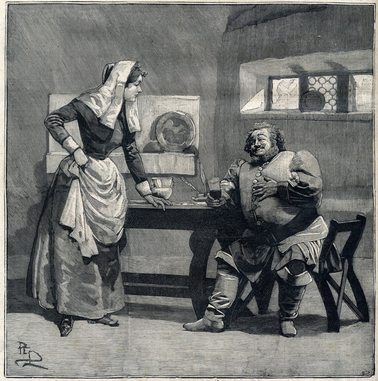 A „Falstaff” jelenete Giuseppe Verdi Opera névadójából 1893-ban készült. Metszet a „” Le Parisien”-ben” alkotó: Unknown artist