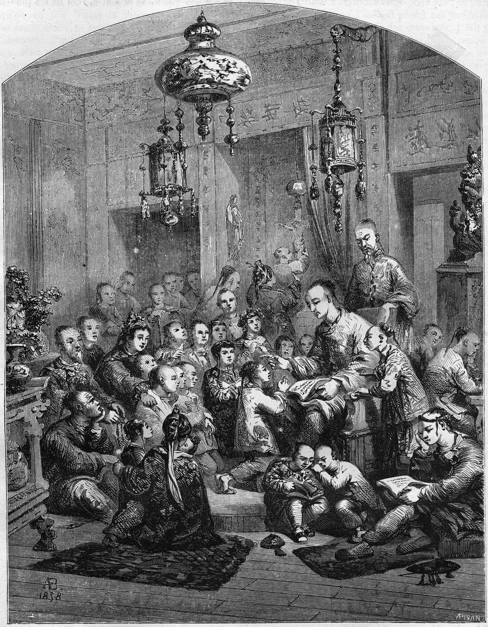 Egy iskola Kínában 1858-ban. alkotó: Unknown artist