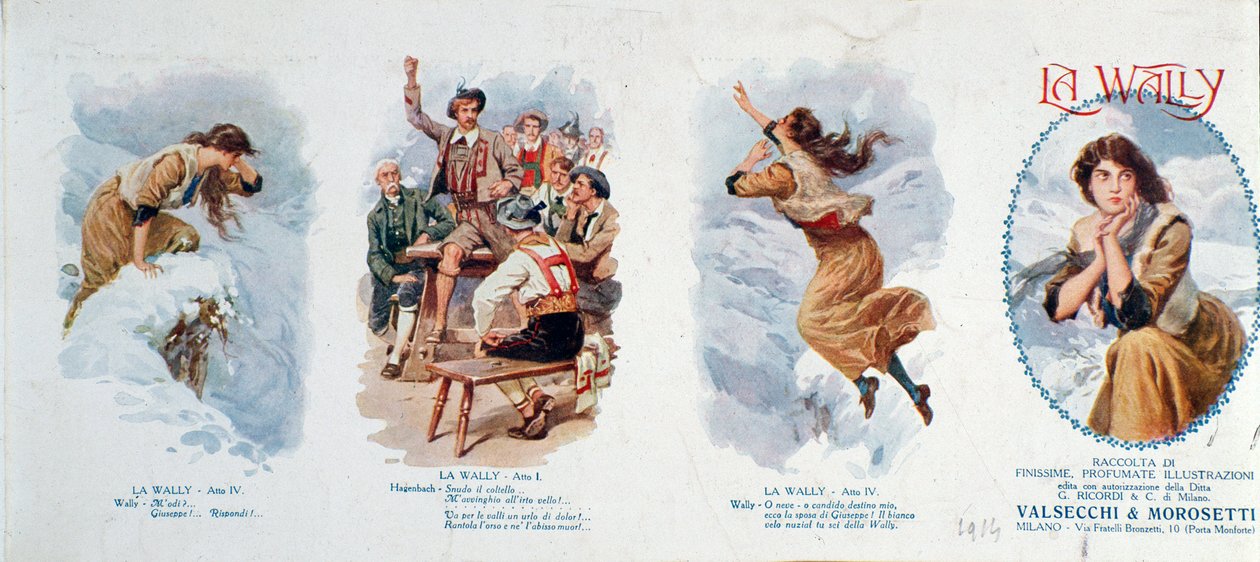 A La Wally című operát illusztráló matricasorozat (litográfia) alkotó: Unknown artist