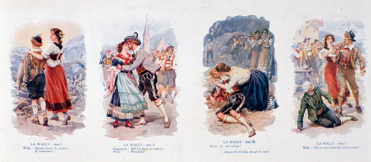 A La Wally című operát illusztráló matricasorozat (litográfia) alkotó: Unknown artist