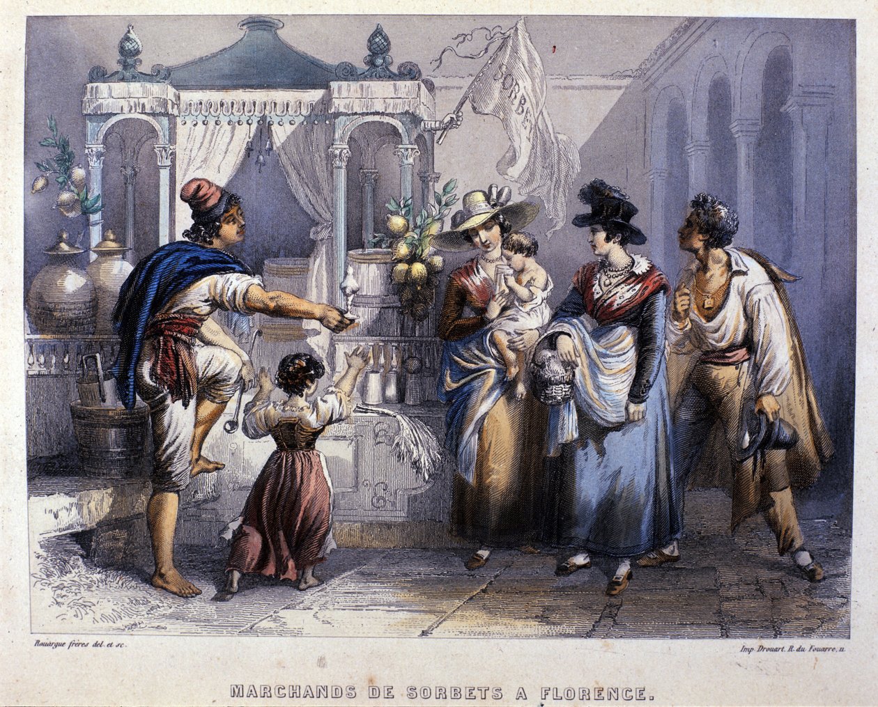 Egy sorbet-kereskedő Firenzében. Litográfia 1820 körül alkotó: Unknown artist