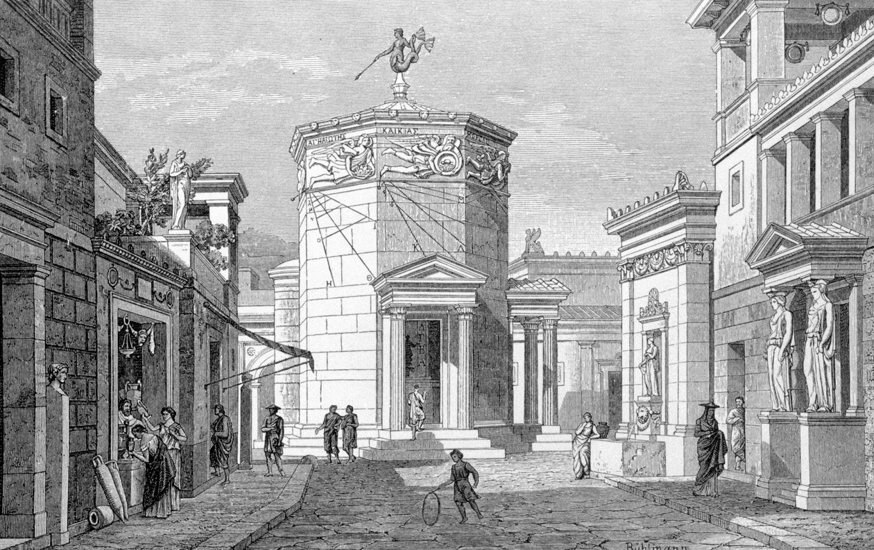Egy utca Athénban. Metszet 1877-ből. alkotó: Unknown artist