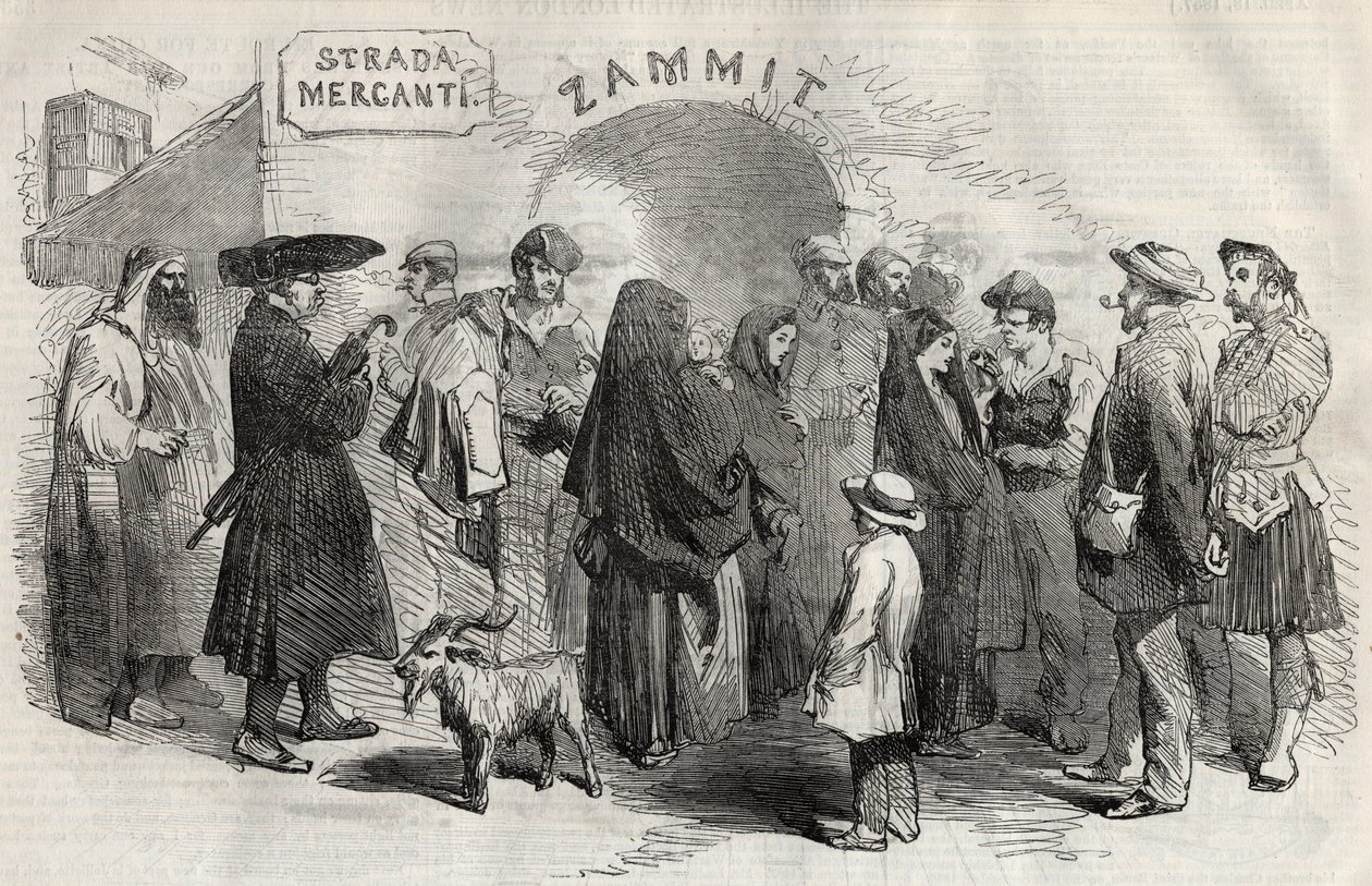 Egy utca Vallettában (Valletta), Málta szigetén (Málta) 1857-ben. alkotó: Unknown artist