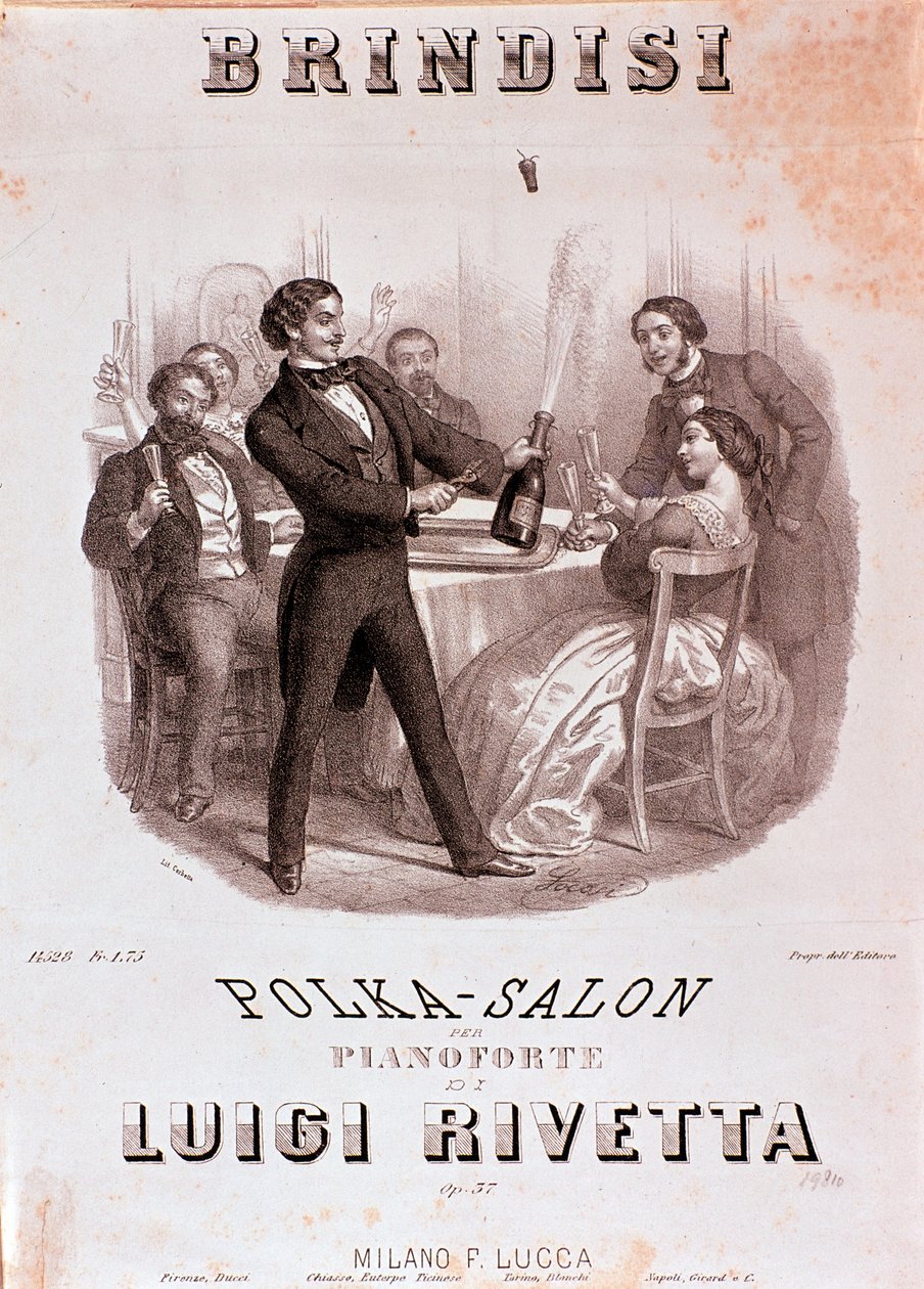 Pirítós jelenet. Illusztráció a Brindisi polka partitúrájáról, Rivetta alkotó: Unknown artist