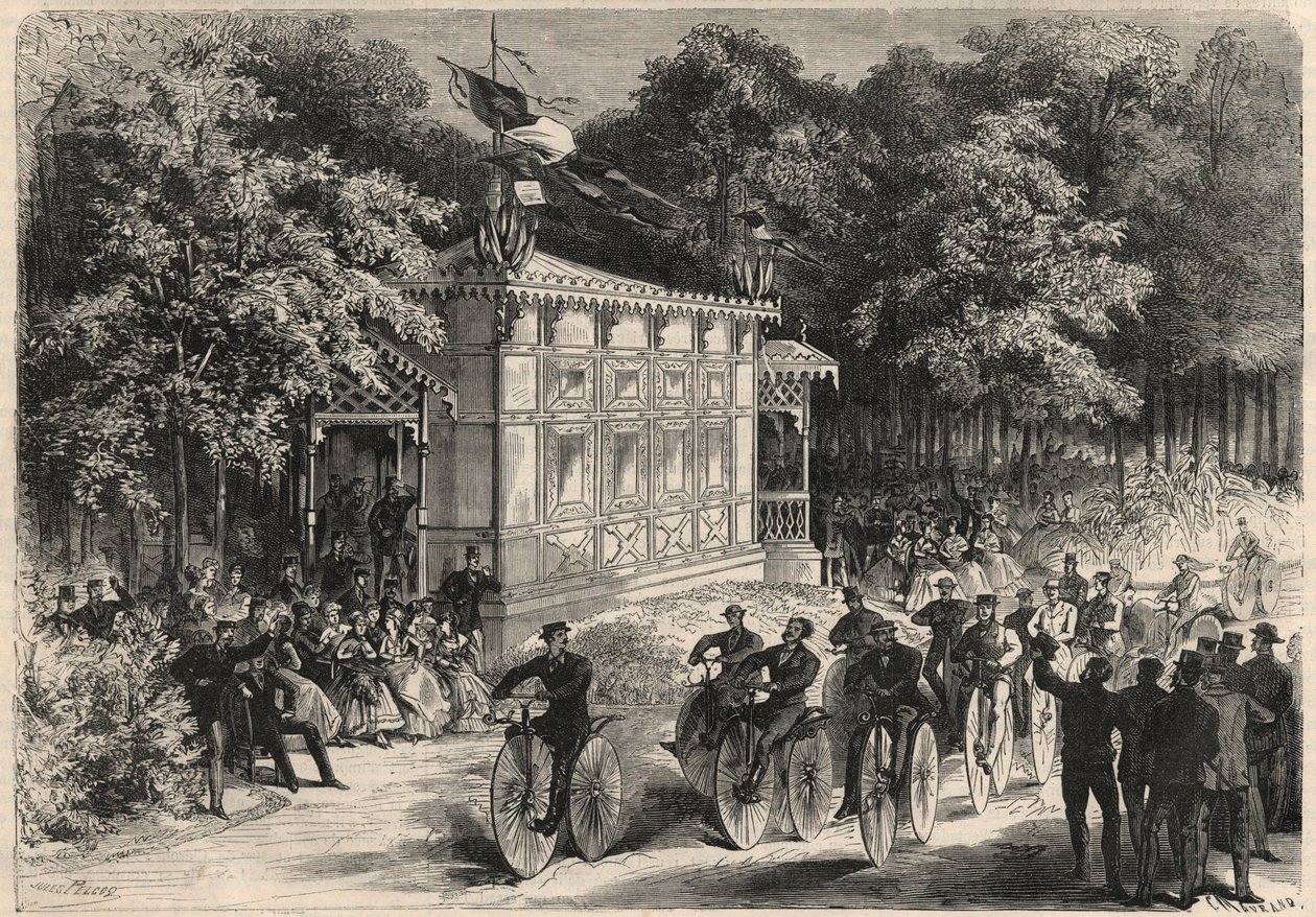 Egy velocipéd verseny a Pre-Katelánban (Pre-Catelan). alkotó: Unknown artist