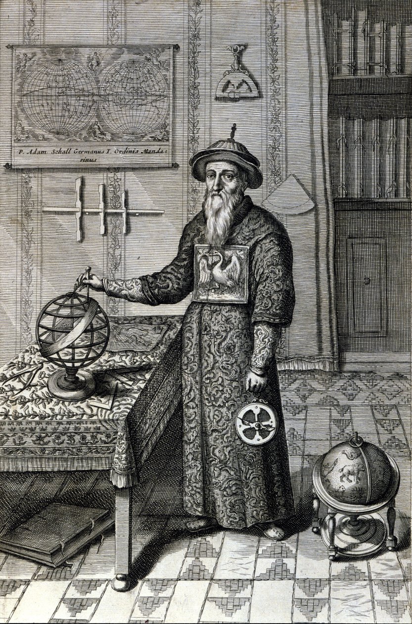 Adam Schall, csillagász (1592-1666) mandarin jelmezben a pekini csillagvizsgálóban, „Kínában”, Athanase Kircher (vagy Athanasius Kircheri) alkotó: Unknown artist