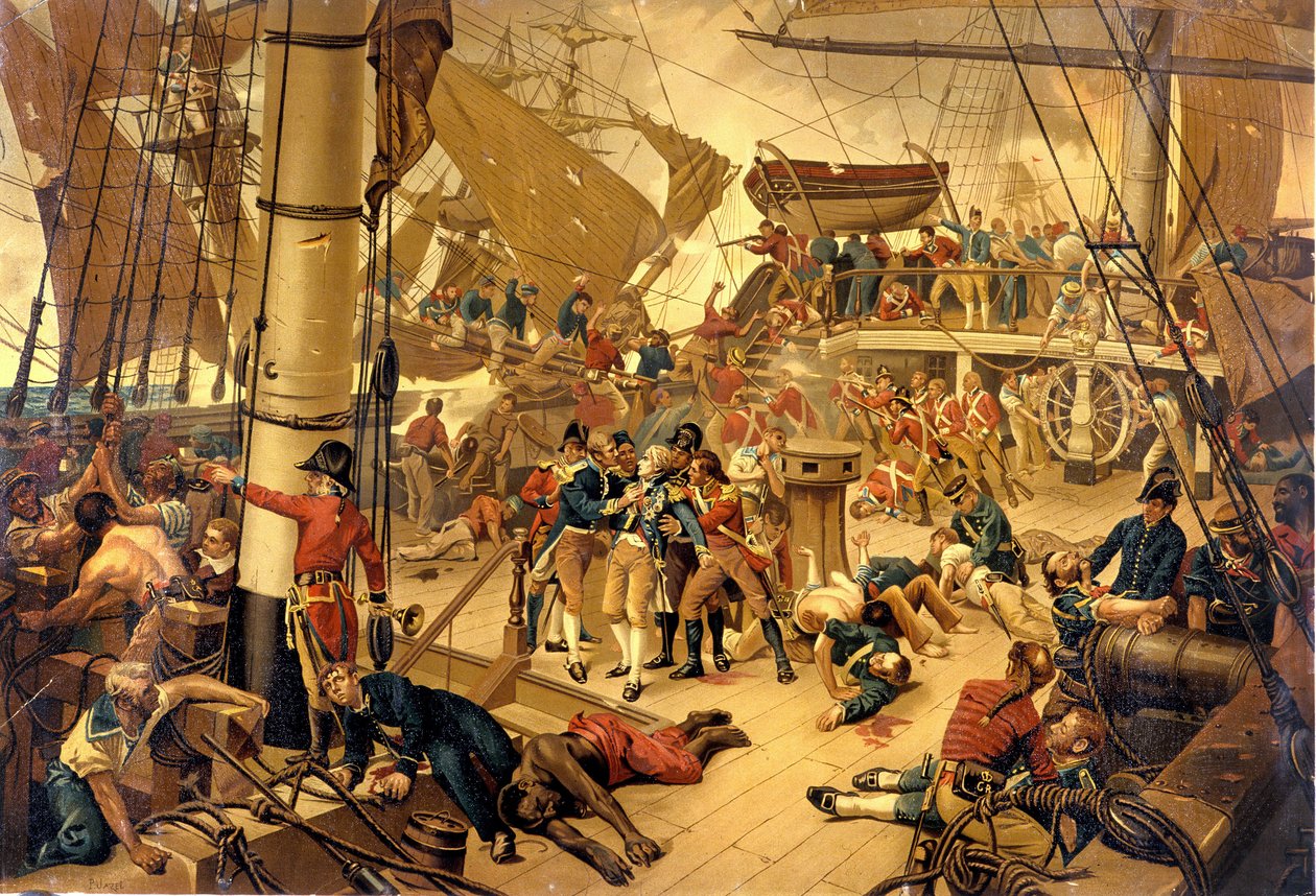 Nelson admirális súlyosan megsebesült a Victory Bridge-en a trafalgari csata során 1805.10.21-én. alkotó: Unknown artist