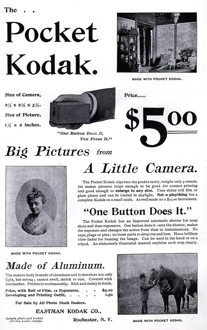 A Kodak zsebkamera reklámja. (Zseb-Kodak) 1895. Private Coll. alkotó: Unknown artist