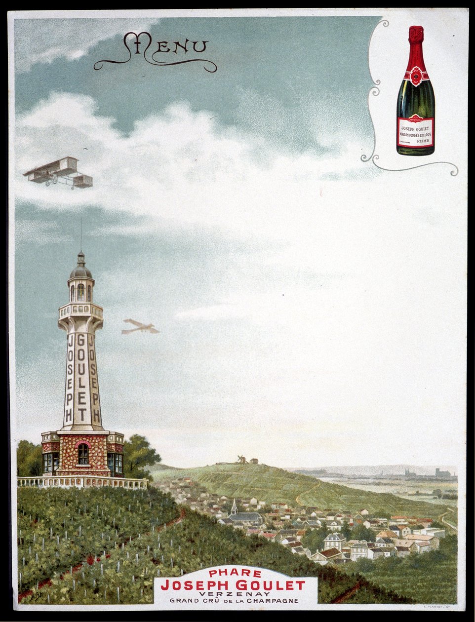 A „” Joseph Goulet - Verzenay - Grand cu de la Champagne márka reklámja. alkotó: Unknown artist