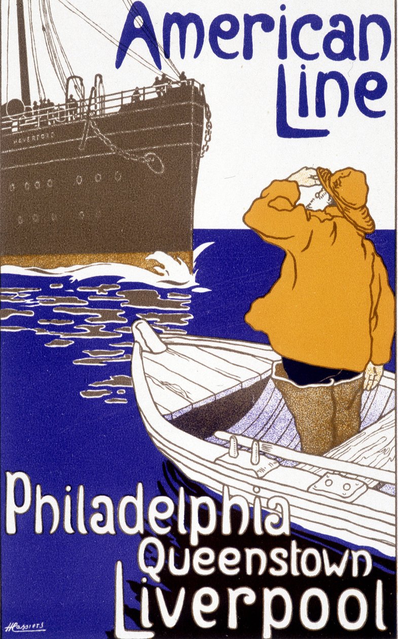 Az American Line „Philadelphia – Queenstown – Liverpool” reklámplakátja a „Pictorial Placard”-ban, Brüsszel alkotó: Unknown artist