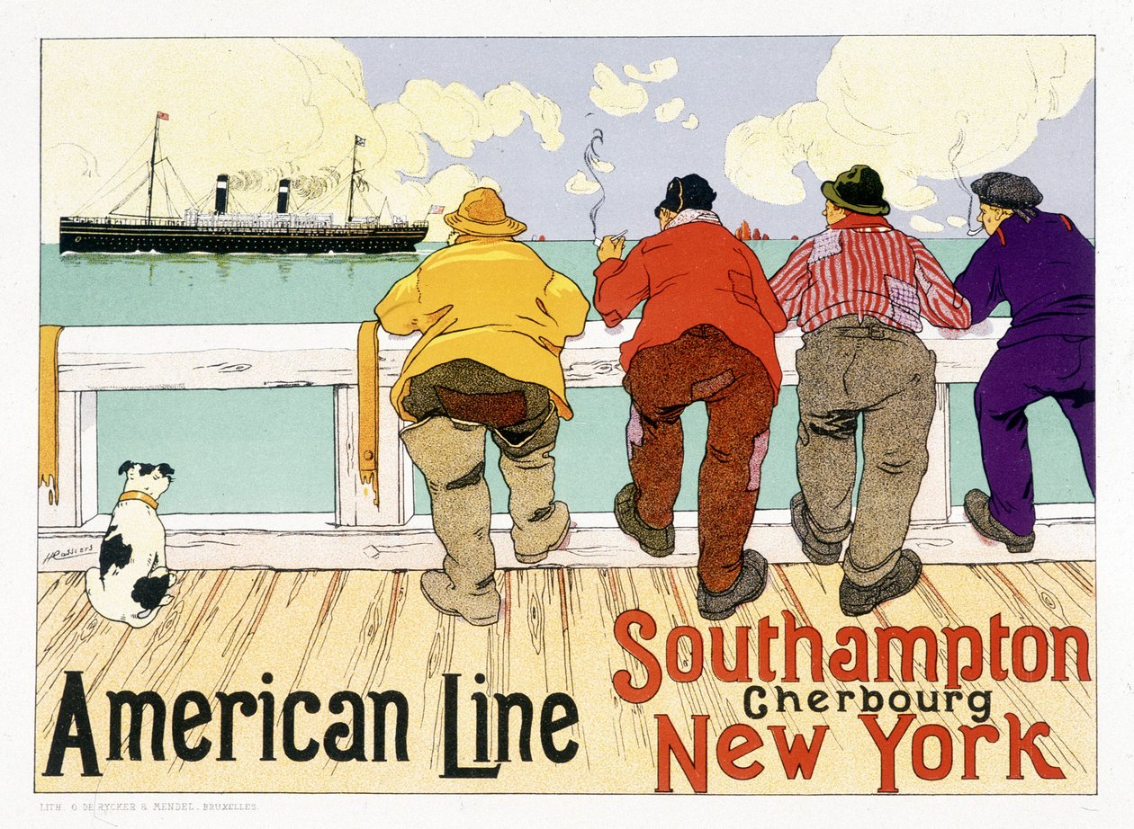 Az American Line „Southampton, Cherbourg, New York” reklámplakátja a „Pictorial Placard”-ban, Brüsszel alkotó: Unknown artist