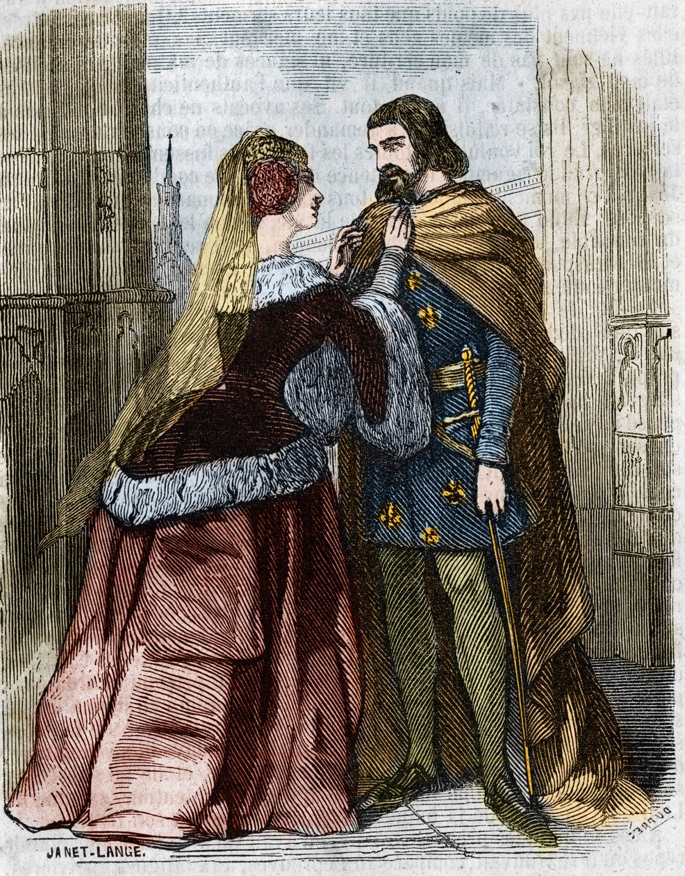 Agnes Sorel (1422-1450) (Beaute sur Marne hölgye) (Beaute-sur-Marne) és VII. Károly francia király a Jumieges-i apátságban. századi metszet. alkotó: Unknown artist