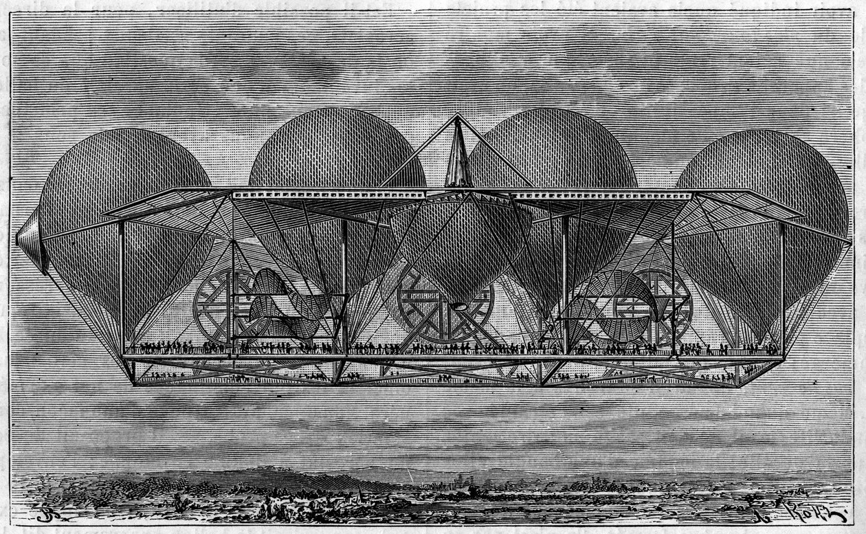 Ernest Petin feltaláló léghajóprojektje 1812-1878). Metszet a „The Journal of Youth”-ban alkotó: Unknown artist