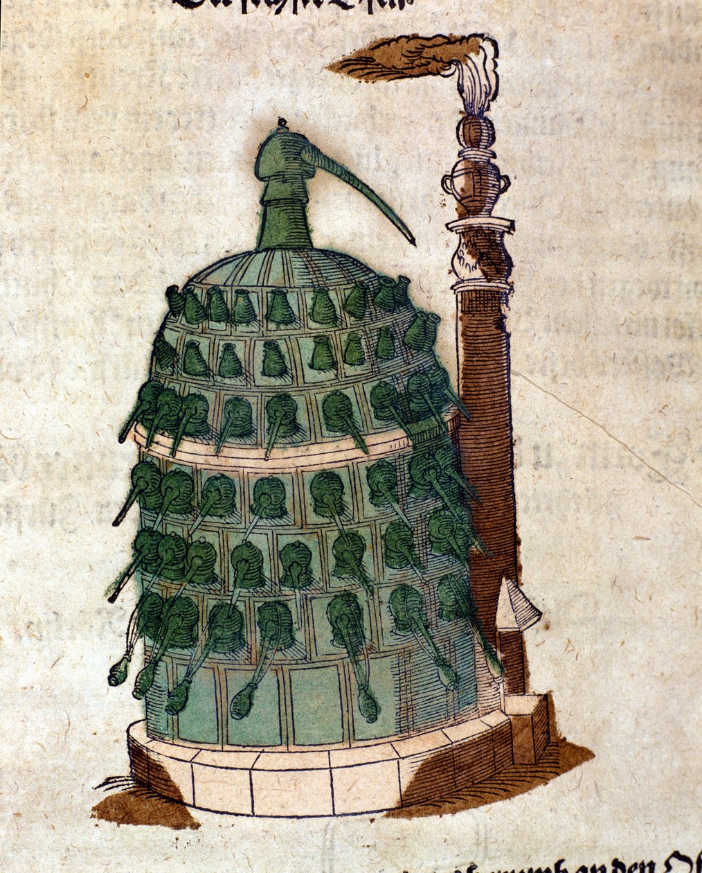 Alkímia: az Athanor kemence, metszet Pietro Andrea Mattioli (Matthiole) (1500-1577) könyvéből. Frankfurt alkotó: Unknown artist