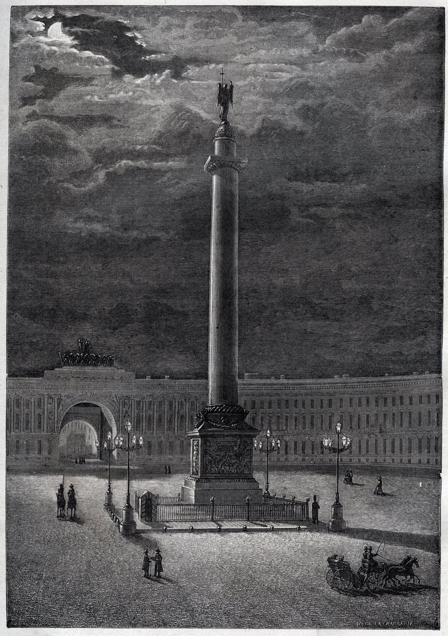 Sándor-oszlop Szentpéterváron, Oroszország - Az Sándor-oszlop Szentpéterváron - metszet 1870-ből alkotó: Unknown artist