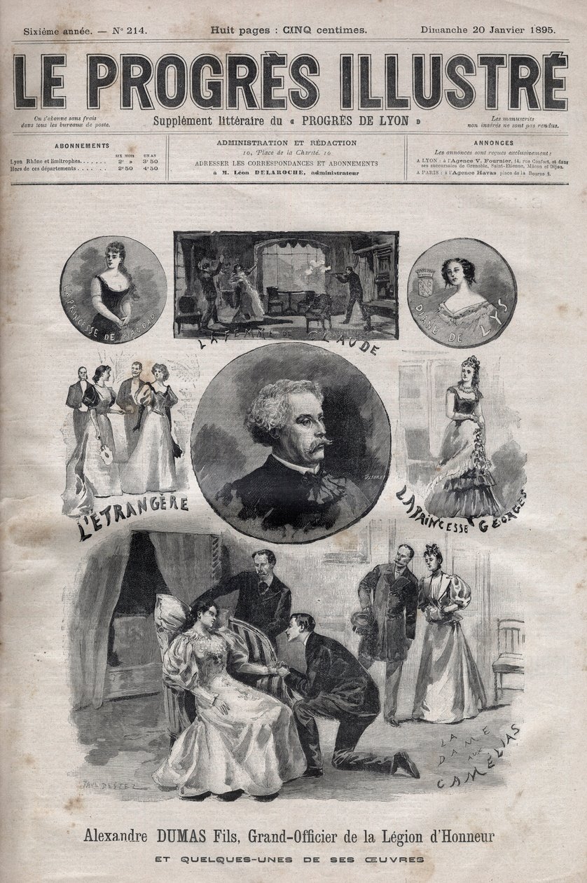 Alexandre Dumas Jr. - a Becsületlégió nagytisztje és néhány munkája - metszet az 1895-ös „Le Progres illustrious”-ba alkotó: Unknown artist