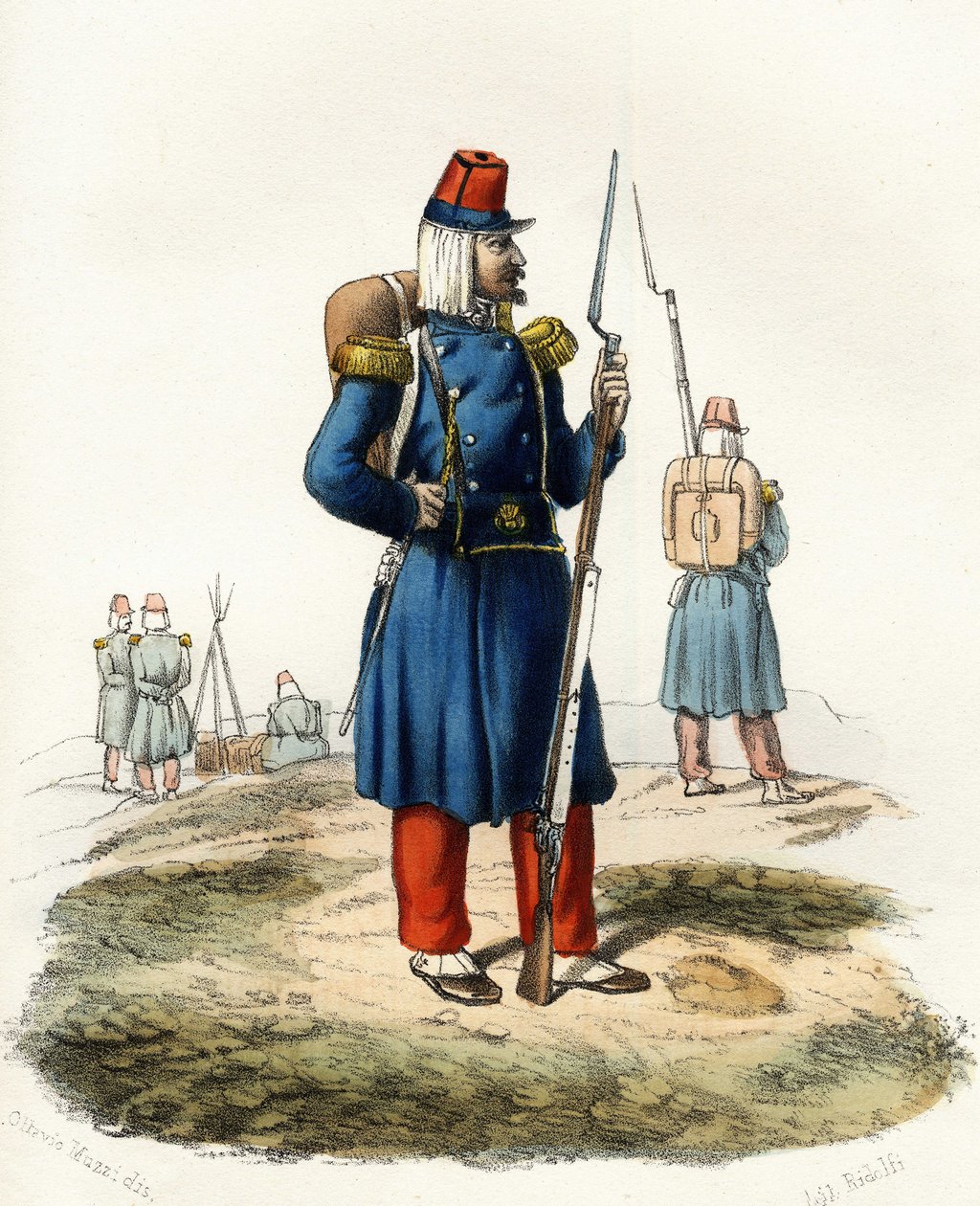 Algéria, az afrikai francia hadsereg könnyű gyalogsága az 1830-as expedíció során. Leone Galibert „” Storia d