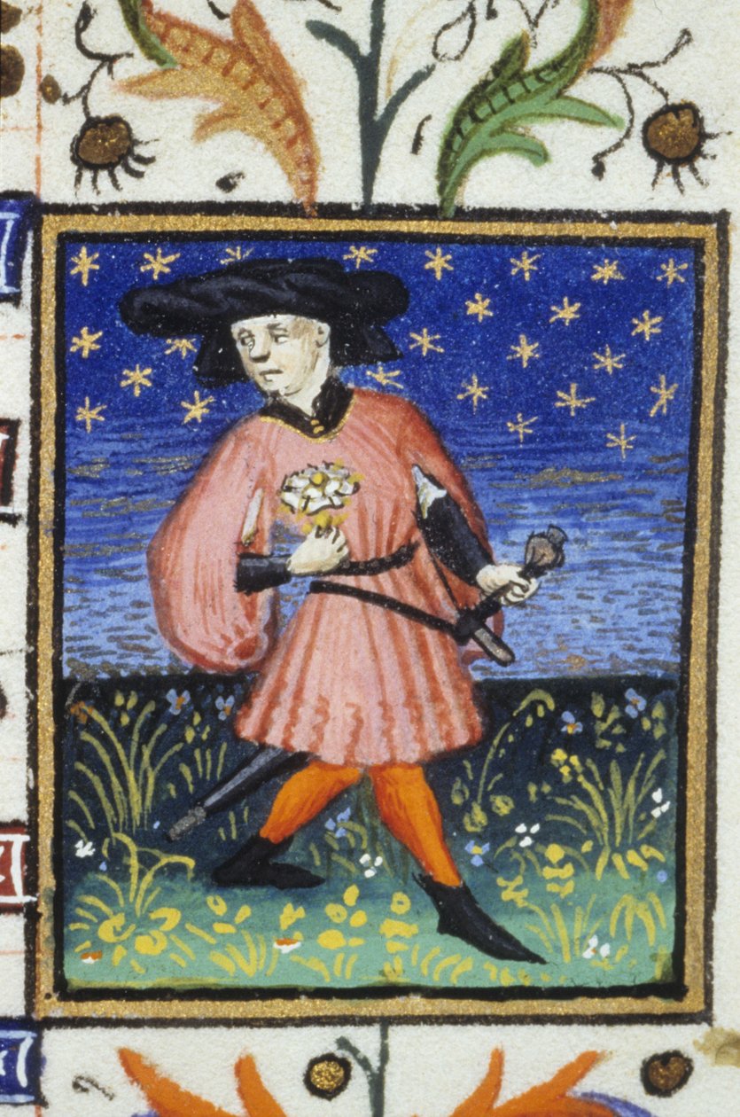 Április allegorikus ábrázolása – százszorszépeket szedő férfi alkotó: Unknown artist