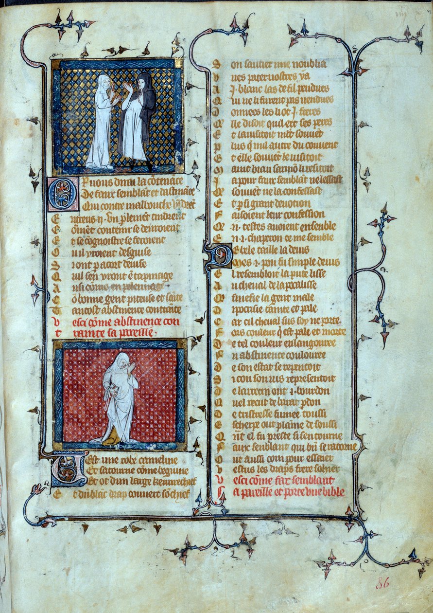 A Malebouche csapdáit játszó szerelem allegorikus ábrázolása, az Absztinencia Miniatűr karaktere alatt, Jean de Meun, Jean de Meung vagy Jean Chopinel, Jean Clopinel (kb. 1240-1305), 1370 körül. Párizs, Bibliotheque Sainte Ge alkotó: Unknown artist