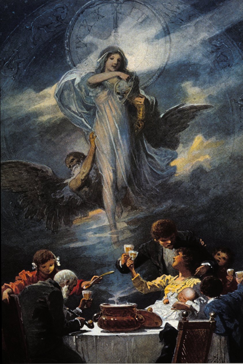 A szenteste és a szilveszteri vacsora allegóriája. 1889 alkotó: Unknown artist