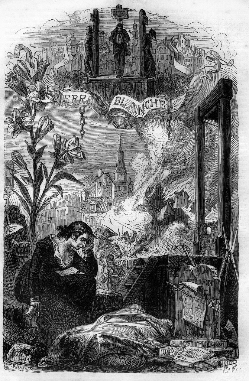 A La Terreur blanche allegóriája Franciaországban 1815-ben (királyi reakció, amely Napóleon bukása után ment végbe bonapartisták és egykori forradalmárok ellen.) Metszet a XIX. alkotó: Unknown artist
