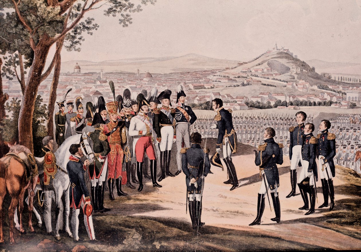 Poroszország szövetségesei Schwartzenberg vezetésével legyőzték a franciákat Marmont/Mortier vezetésével (metszet) alkotó: Unknown artist