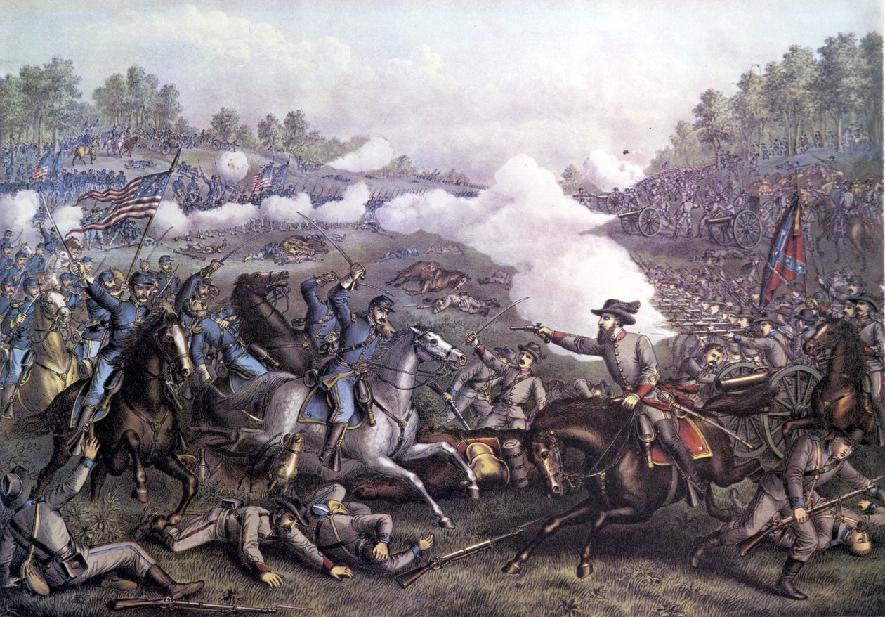 Amerikai polgárháború (1861-1865): Opequoni csata vagy Harmadik winchesteri csata, Virginia, 1864. szeptember 19.. Metszet a 19. századról. alkotó: Unknown artist