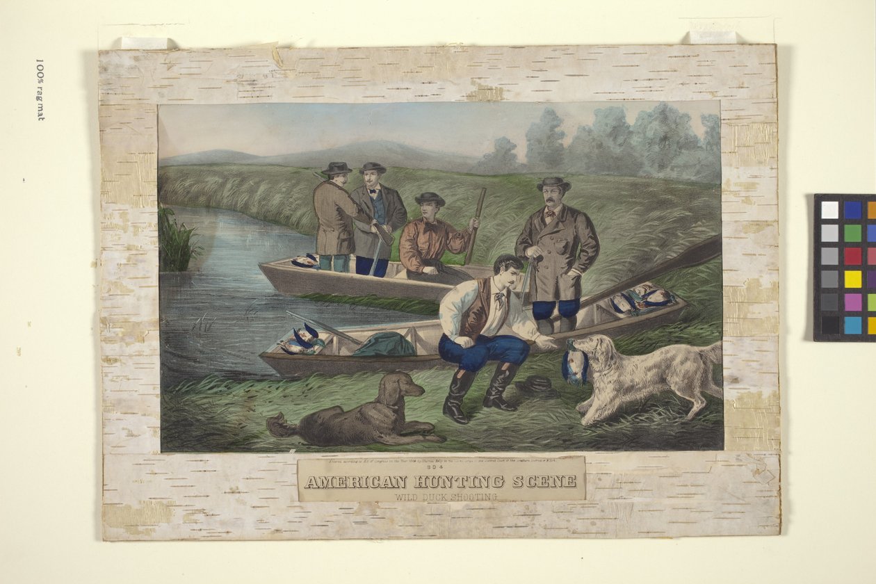 American Hunting Scene (kézzel színezett litográfia) alkotó: Unknown artist
