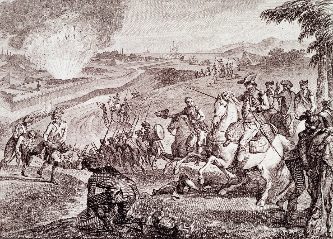 Amerikai függetlenségi háború: Pensacola ostroma és a spanyol hadsereg győzelme (19. századi metszet) alkotó: Unknown artist