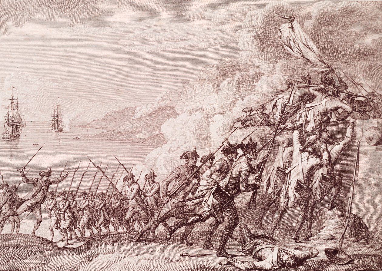 Amerikai forradalmi háború: A francia hadsereg dominikai inváziója 1778. szeptember 7-én (metszet alkotó: Unknown artist