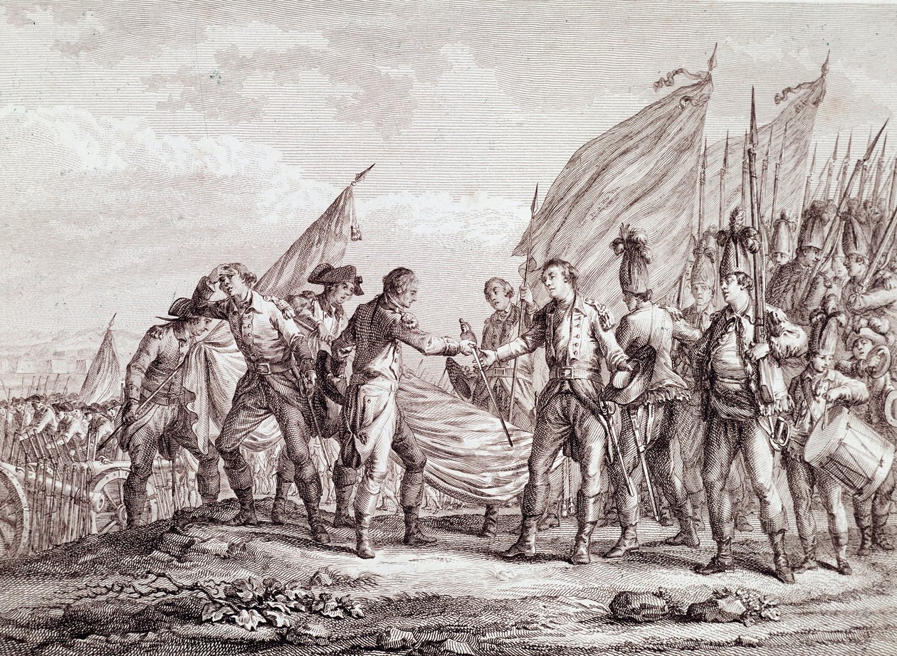 Amerikai függetlenségi háború: Burgoyne tábornok feladása Saratogában alkotó: Unknown artist