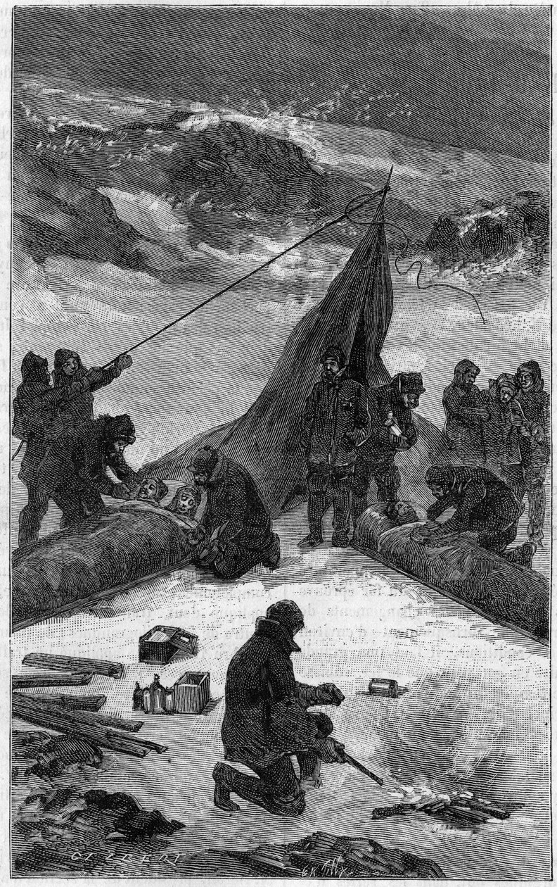 Amerikai expedíció Lady Franklin Bay-be (1881-1884): a legénység megmentése. Metszet a "természetbe": 1889. június 22-i áttekintés a tudományokról és alkalmazásukról a művészetben és az iparban. alkotó: Unknown artist