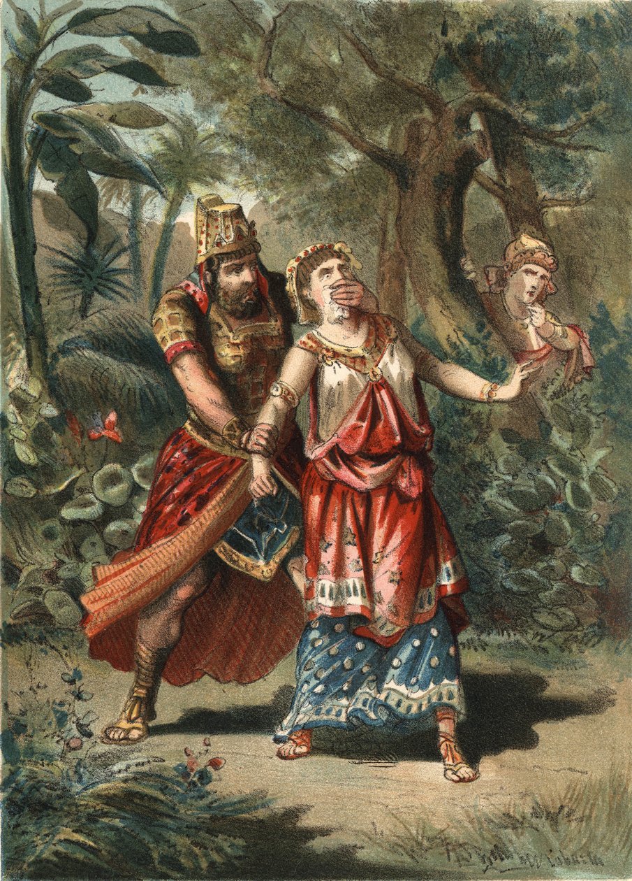 Amestrist, Xerxész perzsa király feleségét Artaynte szolgája elrabolja. Juan Justo Huguet, Molinas Hermanos szerkesztői: „A szépség kultusza” alkotó: Unknown artist