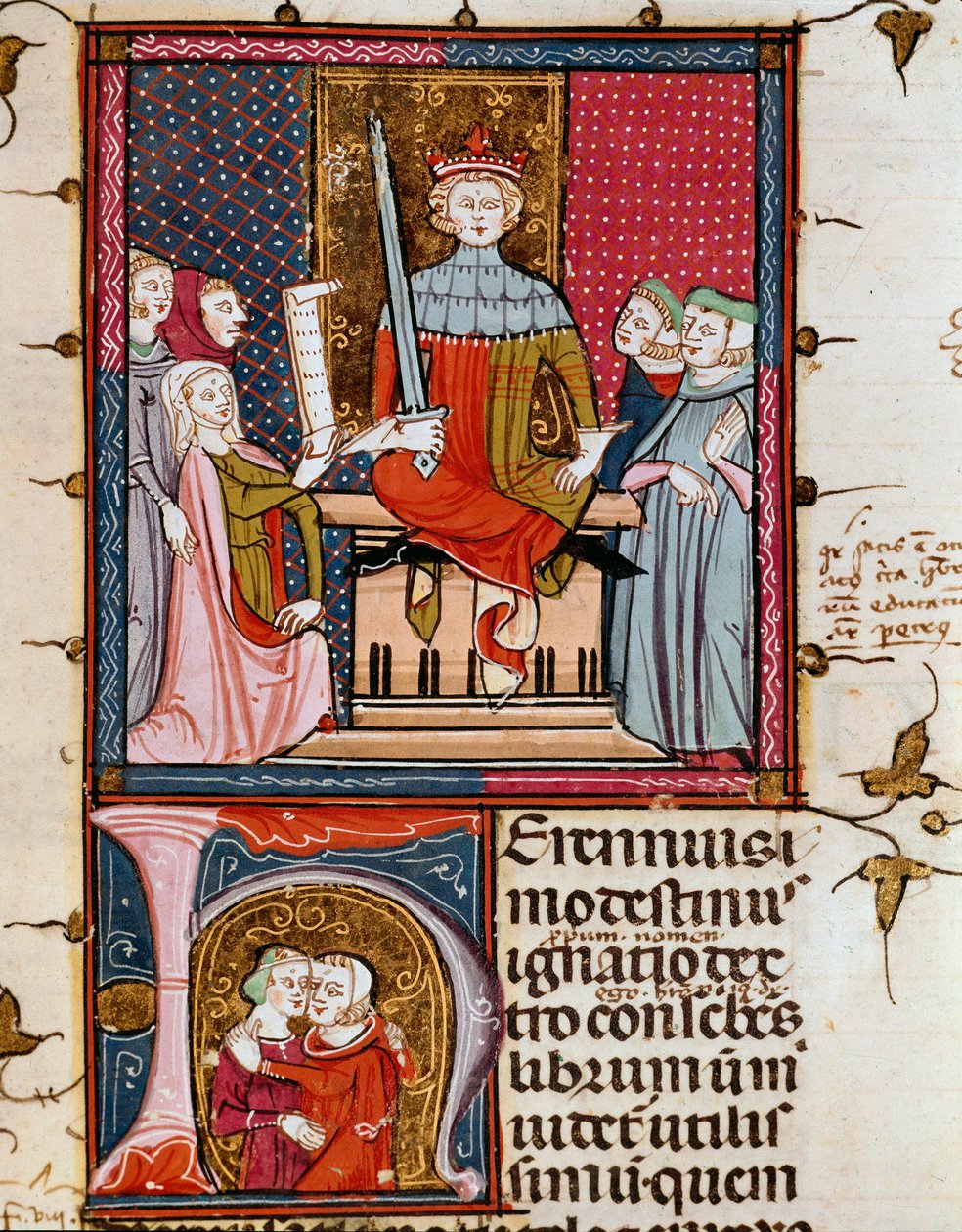 Egy házasságtörő nő miniatűr bíró előtt a „Justiniani in Fortiatum”-ból” Fol. 39 14. századi Escorial kolostor királyi könyvtára (Escorial), Spanyolország alkotó: Unknown artist