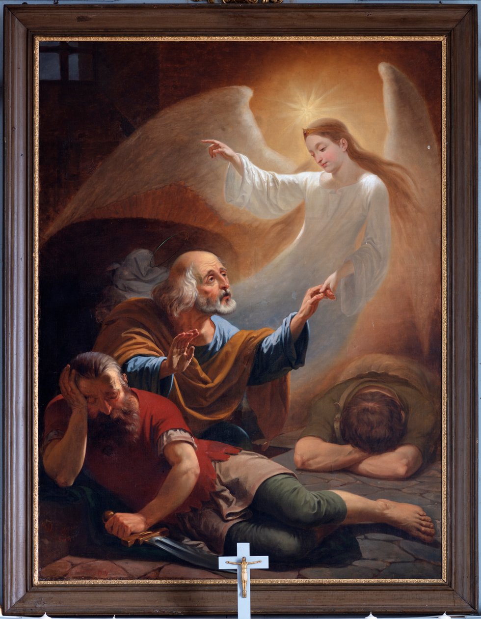 Egy angyal kiszabadítja a börtönből Szent Pétert, F. Devigne (?) alkotó: Unknown artist