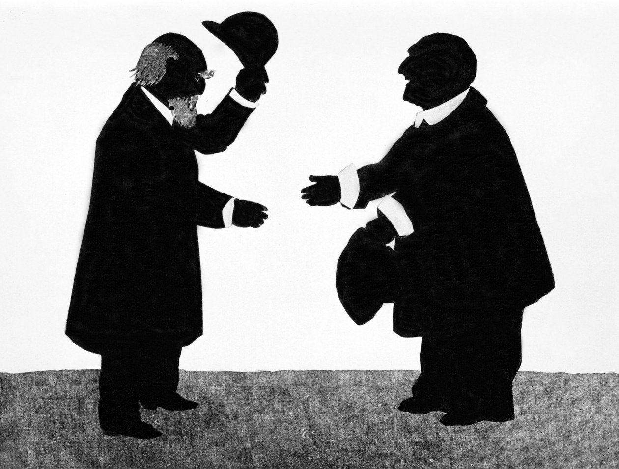 Eduard Hanslick (1825 - 1904), Anton Bruckner (1824 - 1896) osztrák zenetudós és zeneszerző elképzelt találkozása. Kínai árnyék. alkotó: Unknown artist