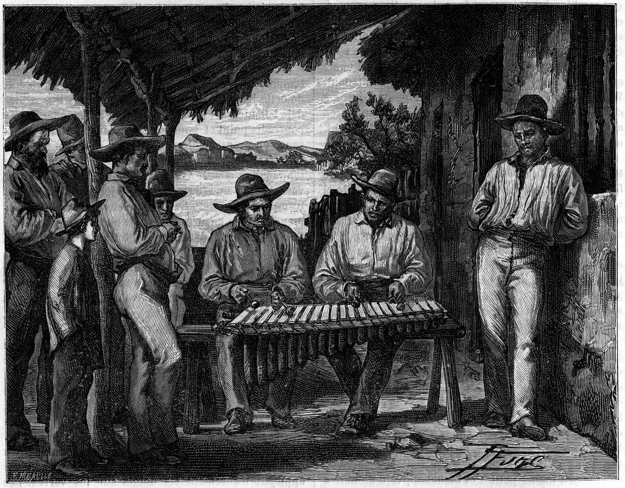 Mexikói marimba (xilofon) zenekar. alkotó: Unknown artist