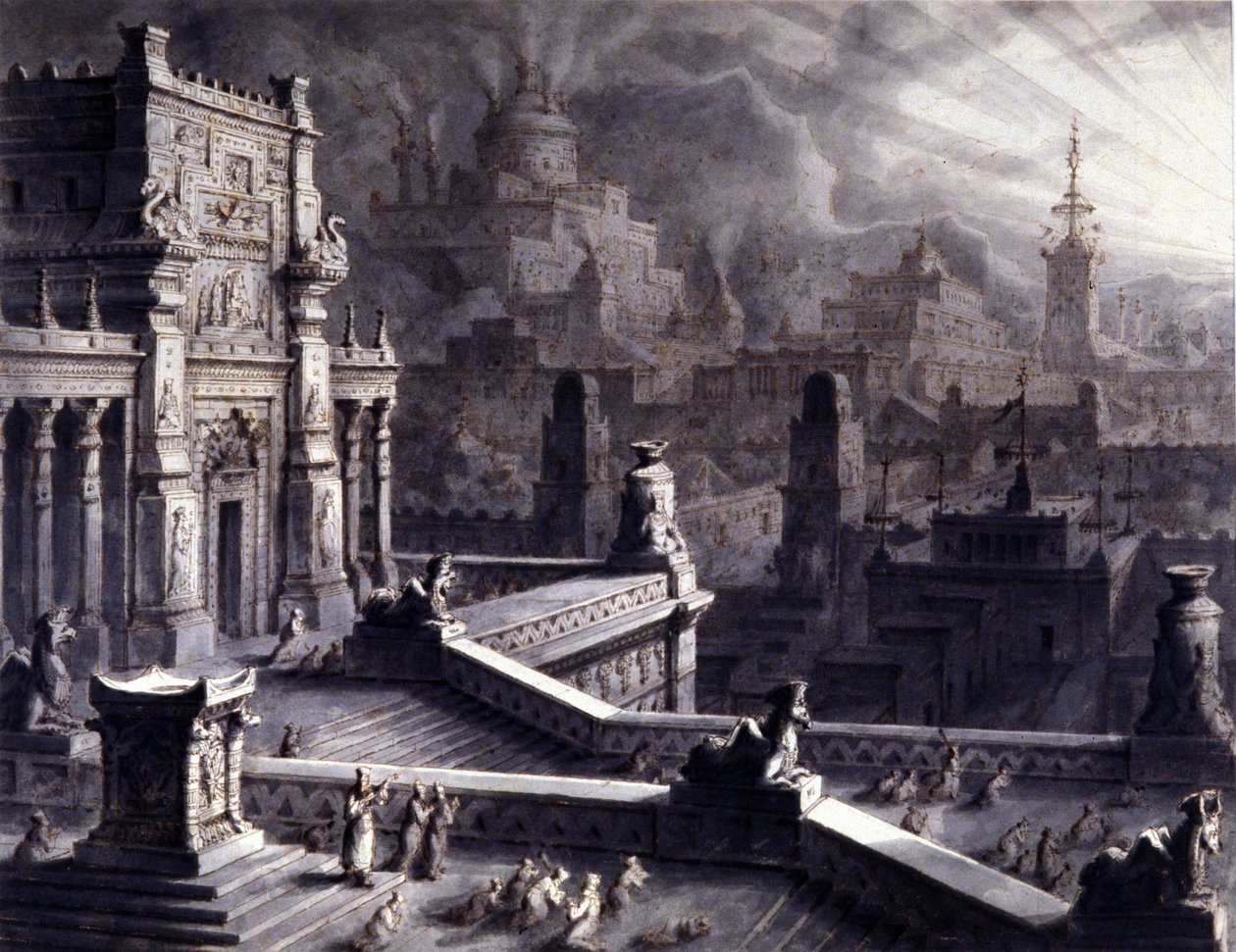 Persepolis ősi városa a Perzsa Achaemenida Birodalomban, I. Darios alapította a Kr.e. 6. században. Nagy Sándor feldúlta és felgyújtotta ie 331-ben. 19. század Ill. alkotó: Unknown artist