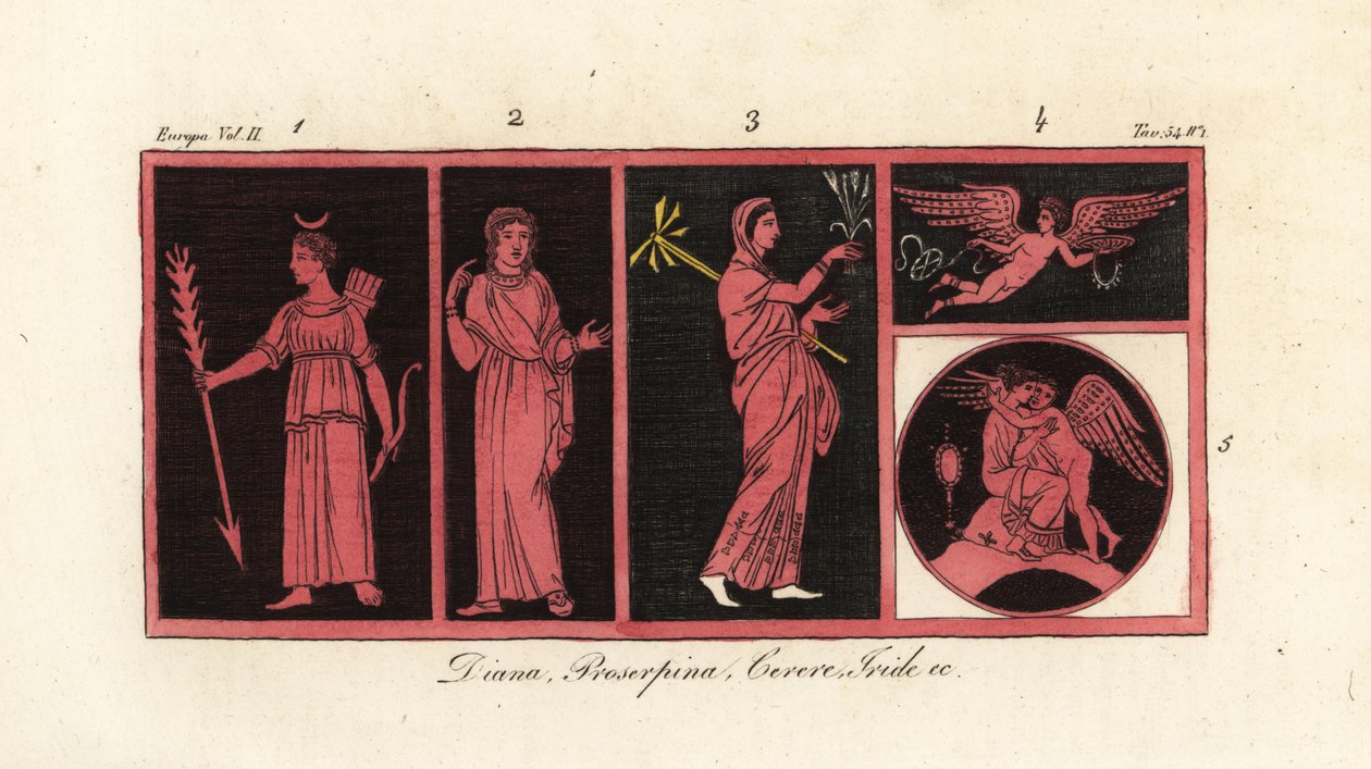 Ősi istennők Diana 1, Proserpina 2, Ceres 3, Írisz 4, Vénusz és Ámor 5 alkotó: Unknown artist