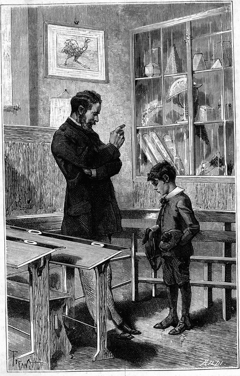 Andre Gaudry int a tanárától. Metszet a „The Journal of Youth”-ban alkotó: Unknown artist
