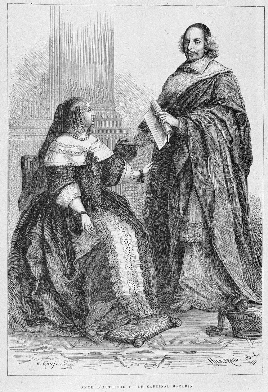 Ausztriai Anna és Jules Mazarin bíboros (1602-1661) - Grav., M. Guizot "Histoire de France a legtávolabbi időktől 1789-ig" című művében alkotó: Unknown artist