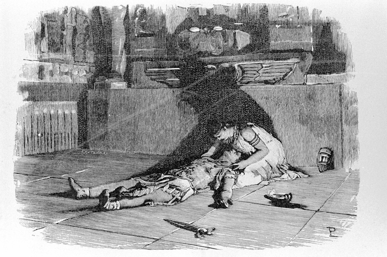 Antoine vagy Marc Antoine (Kr. e. 83 - ie 30) Kleopátra karjaiban halt meg, miután meghalt, hisz Kleopátra öngyilkosságában. századi metszet. alkotó: Unknown artist