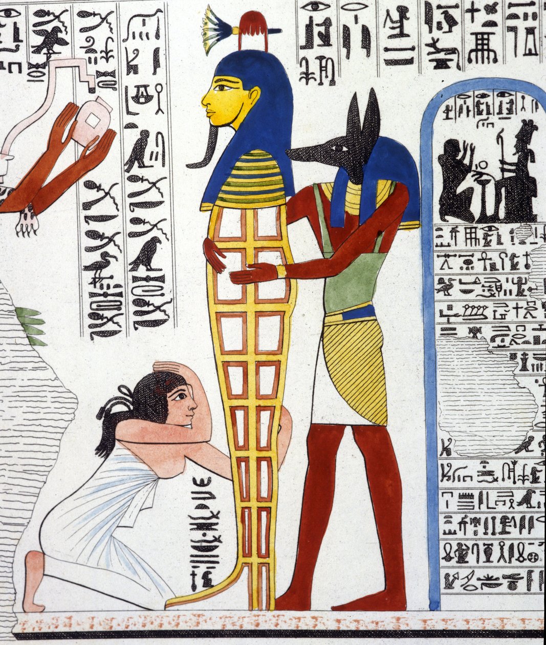 Anubisz és egy múmia – Ippolito Rosellini (Rossellini) „Egyiptom és Felső-Núbia emlékművei” című filmjében. alkotó: Unknown artist