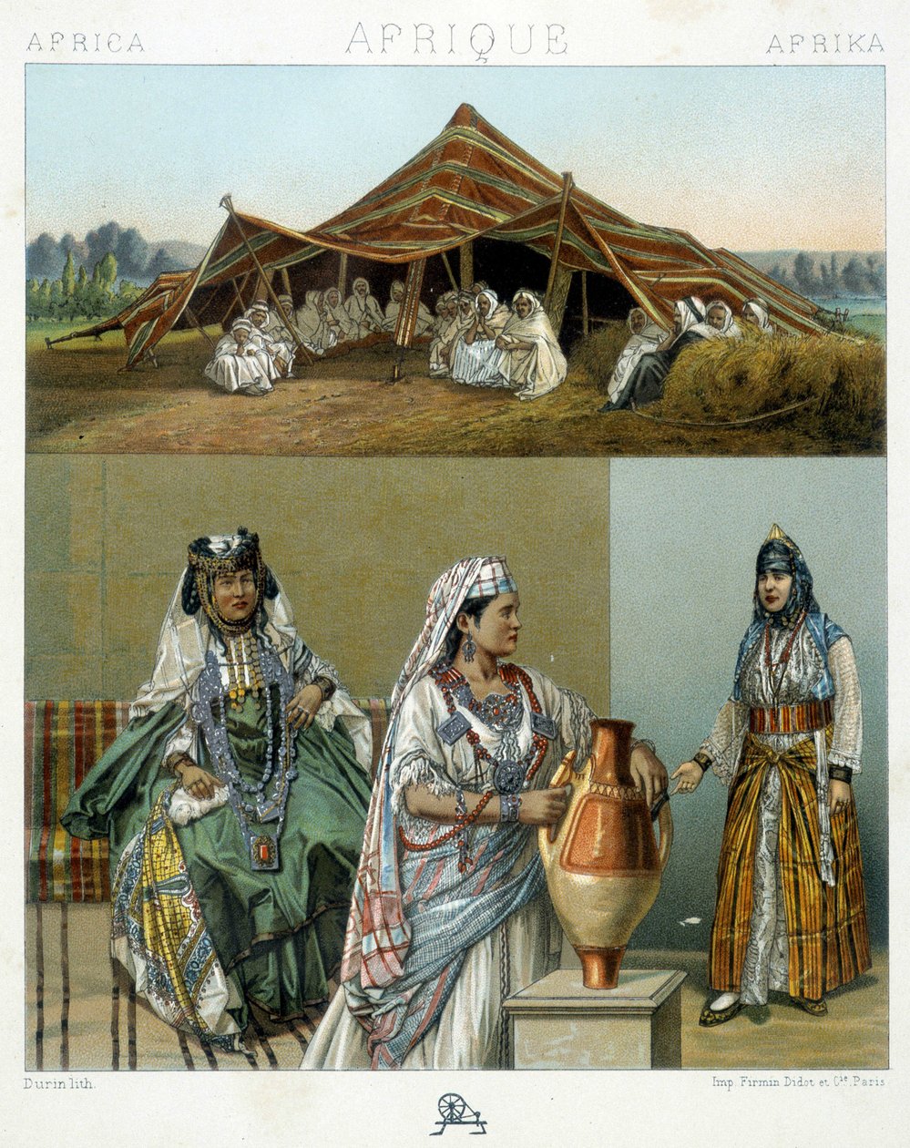 Arab sátor, algériai női jelmezek – Racinet „” Le costume historique” című könyvében alkotó: Unknown artist
