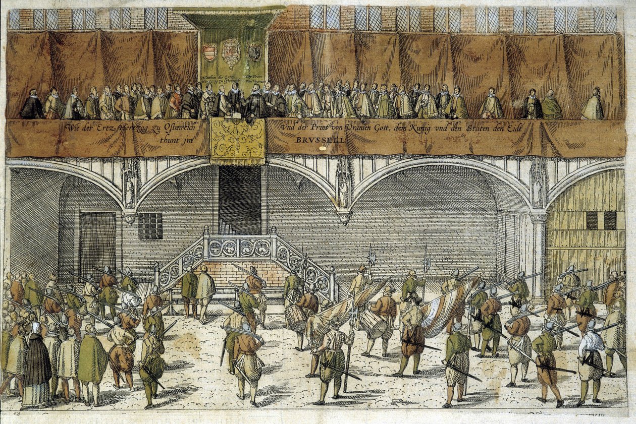 Mátyás főherceg és Orange hercege esküt tesz Hollandia szabadságának védelmére alkotó: Unknown artist