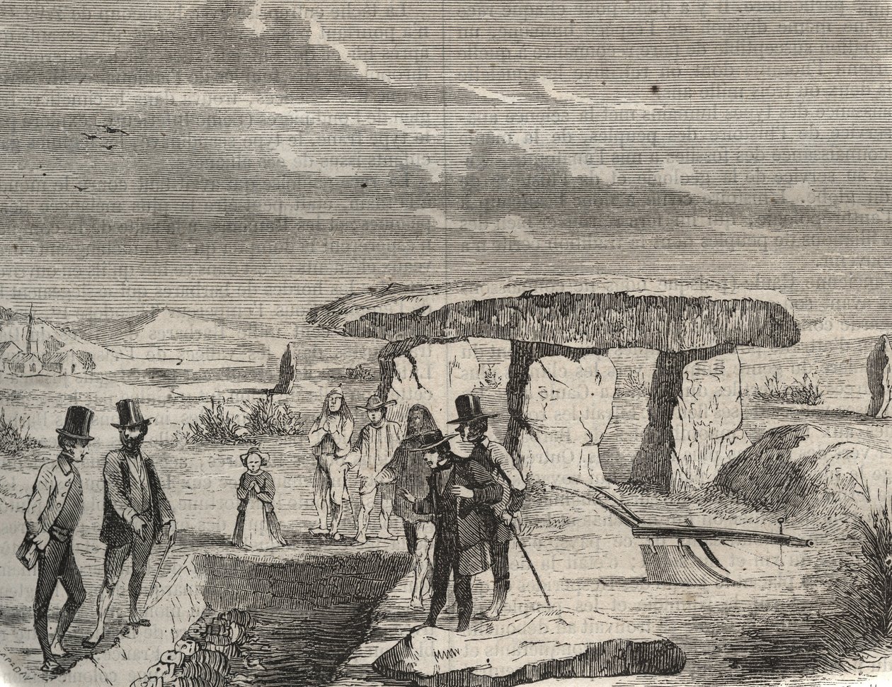 Régészeti ásatások: gall sírok felfedezése a Dolmen de la Pierre aux Fees (Pierre-aux-Fees) közelében az Oise-ban (60). Metszet 1856-ból a „Le Musee Des Sciences”-ben alkotó: Unknown artist